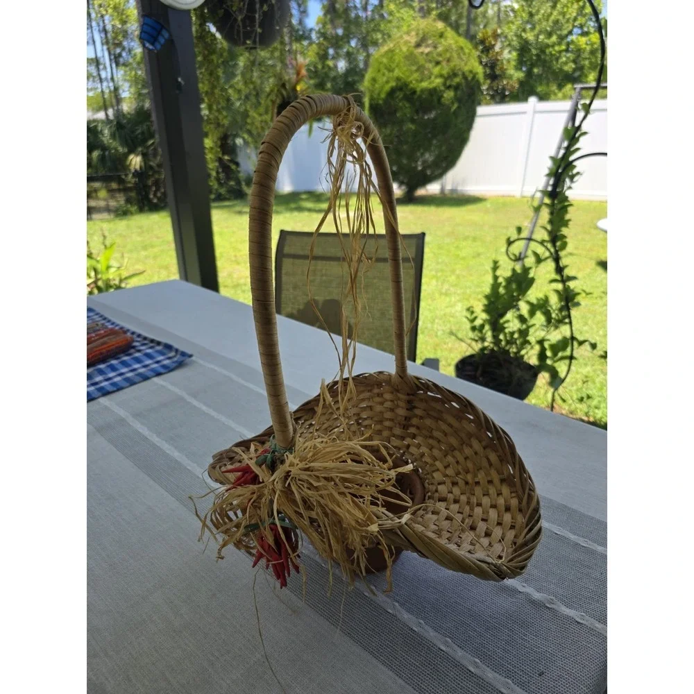 Handmade Woven Basket Planter Terracotta Clay Pot Hanging HandleRustic Decor